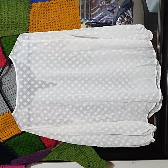 White Sheer fancy blouse long sleeve golden Accent Sz M Liz Claiborne - Picture 4 of 8